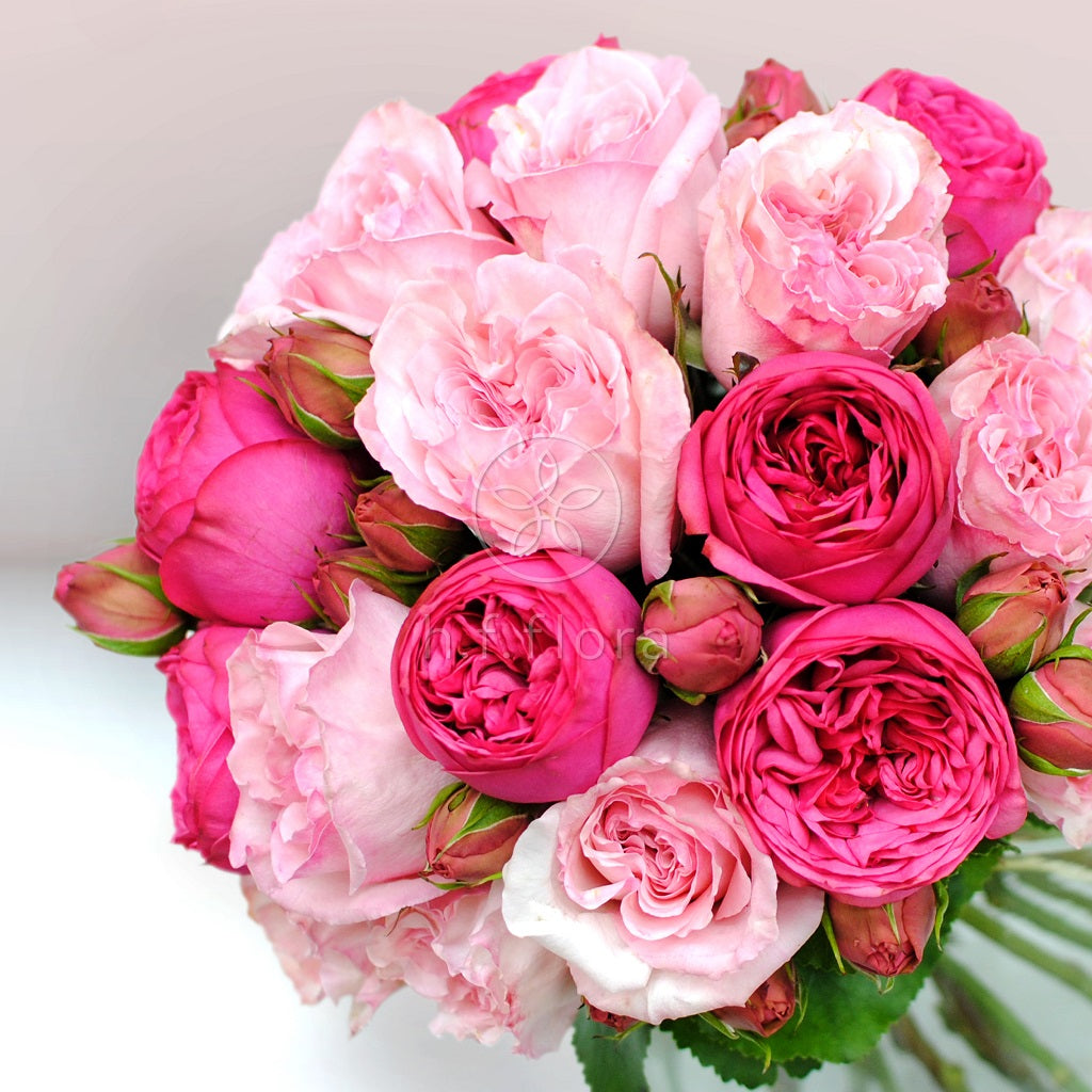 Pink and hot pink garden rose bridal bouquet