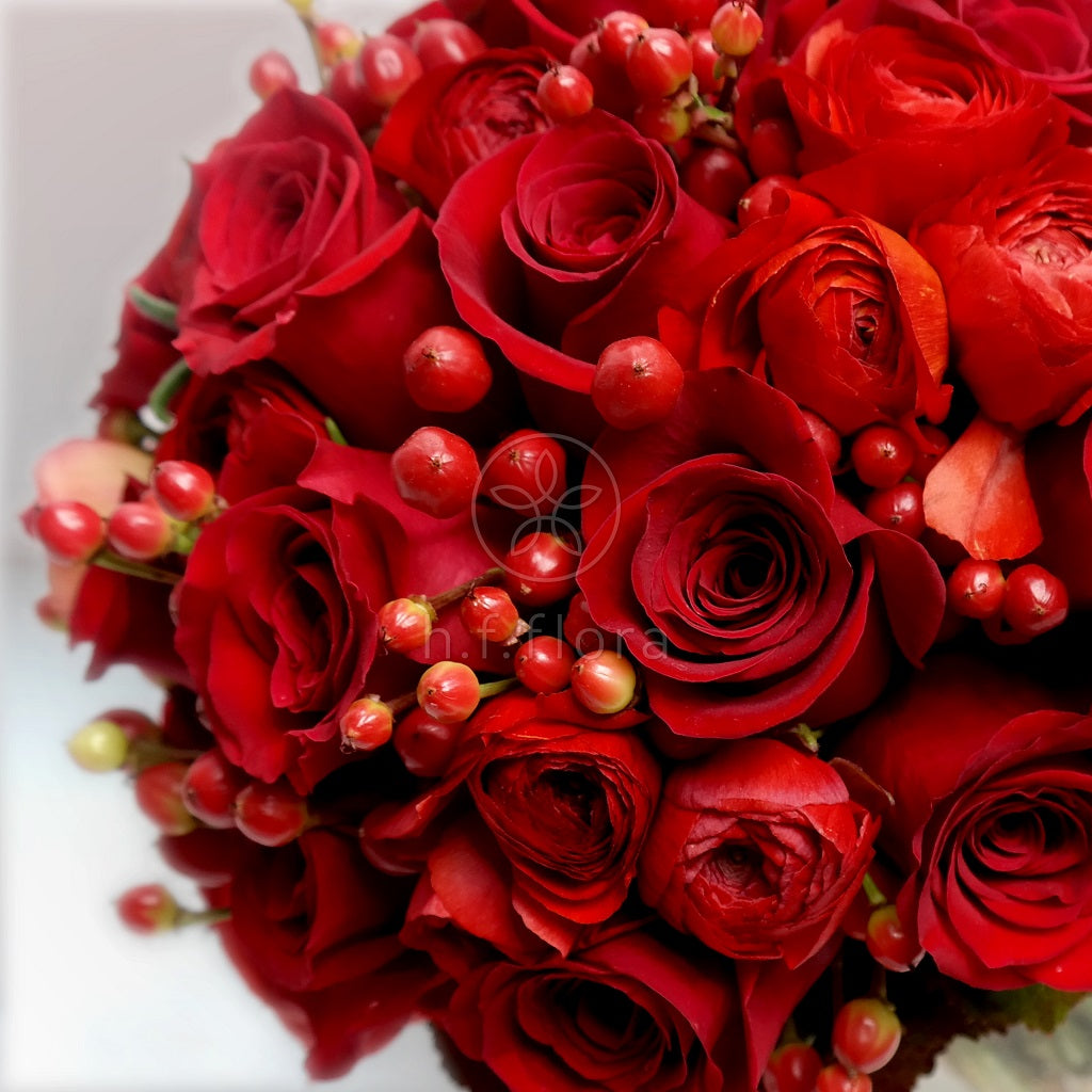 red rose bridal bouquet detail