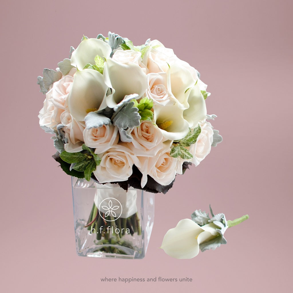 Rose and calla lily wedding flower bouquet